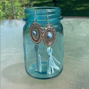 Handmade Southwestern Tassel‎ Earrings Turquoise Silver